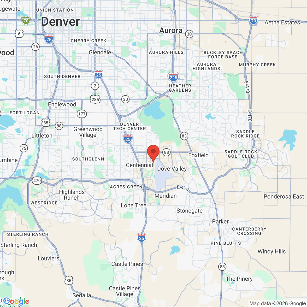 Google map image of our location in 9780 Pyramid Ct Englewood, CO