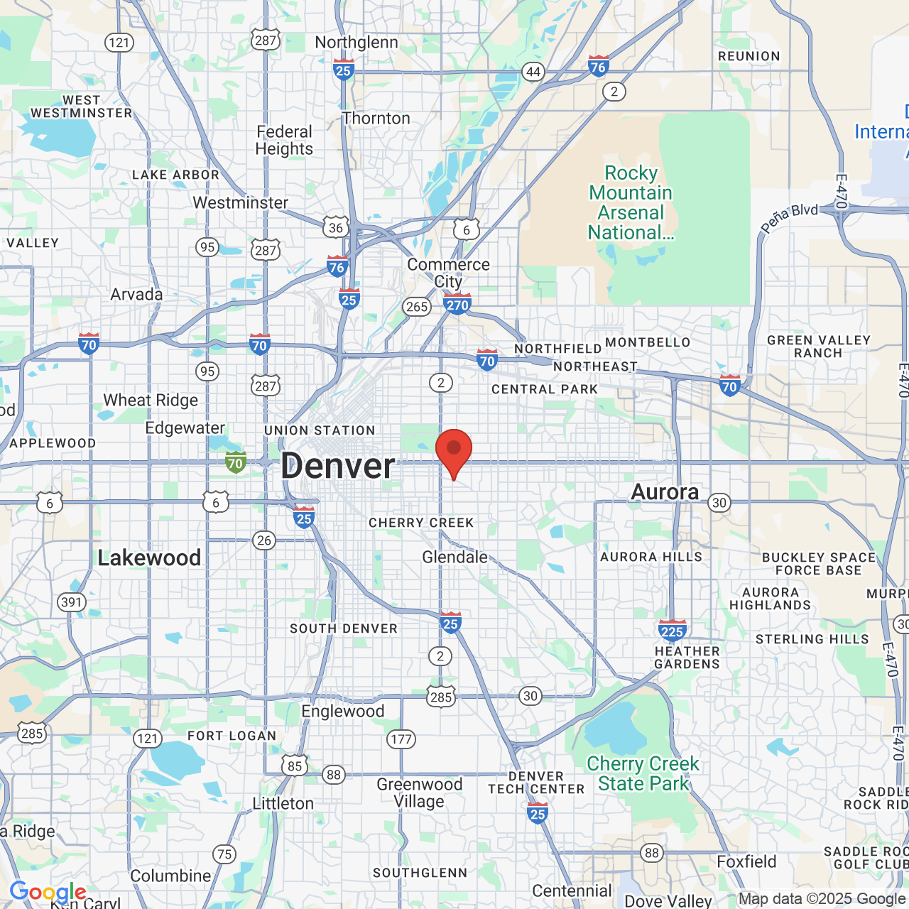 Google map image of our location in 4600 E. Hale Pkwy Denver, CO